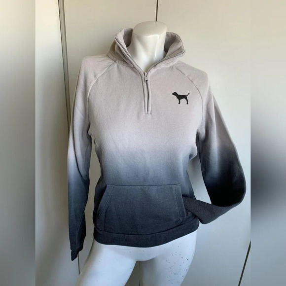 Victoria's Secret PINK hombre gray black 1/4 zip Sweater S - Picture 1 of 5